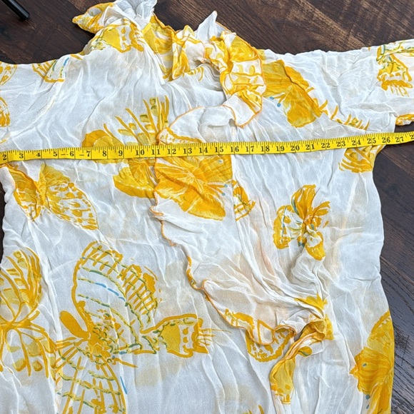 Vintage Yellow Floral Ruffle Wrap swim cover up kimono Dress Sz 2X - Picture 11 of 12
